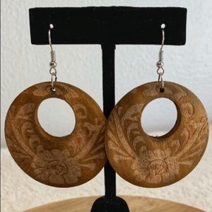 Boho Floral Carved Wood Earrings – Lightweight Statement Drops - NWT